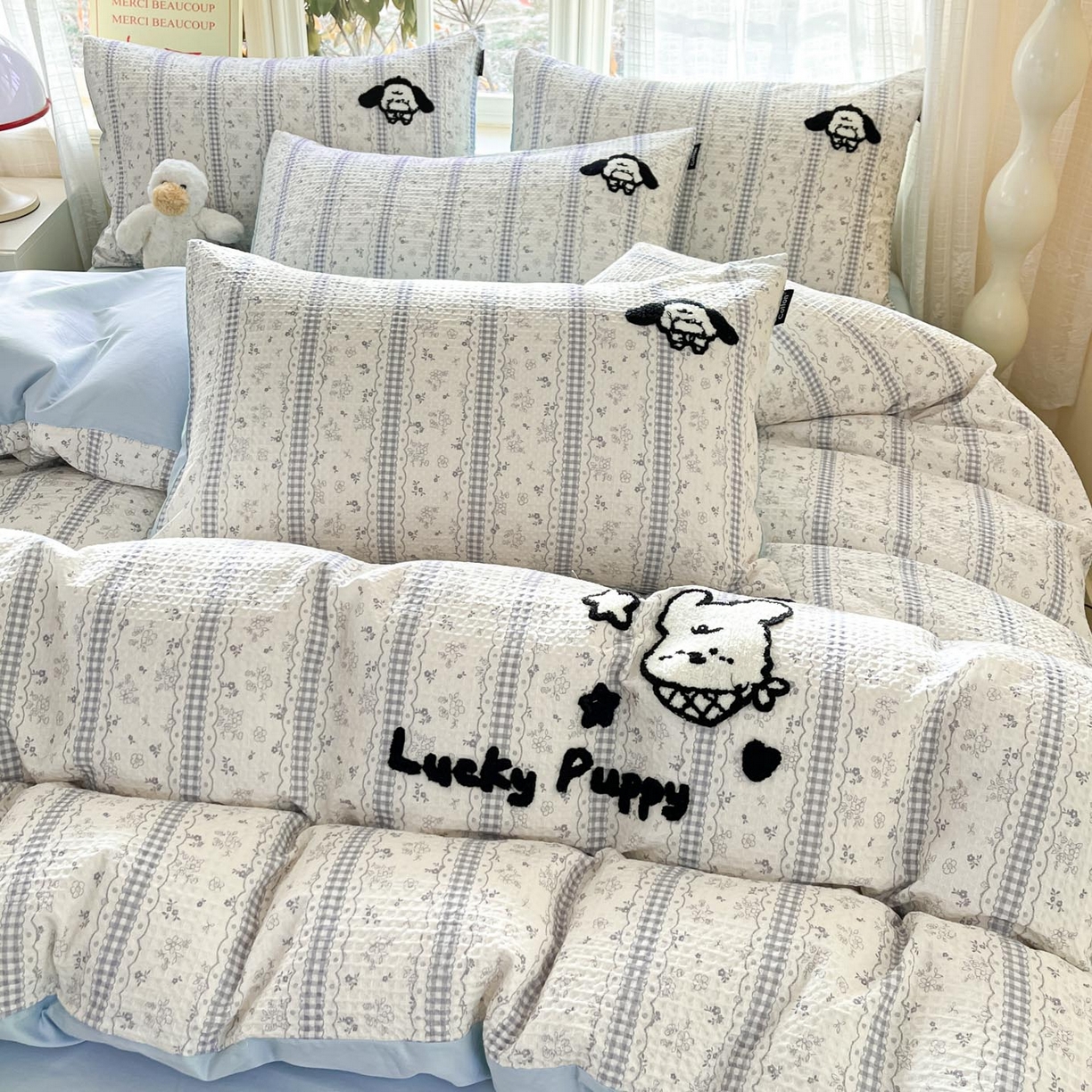 91家纺网 家纺一手货源 找家纺 涵宸家纺 2026新款全棉提花华夫格四件套 泡芙