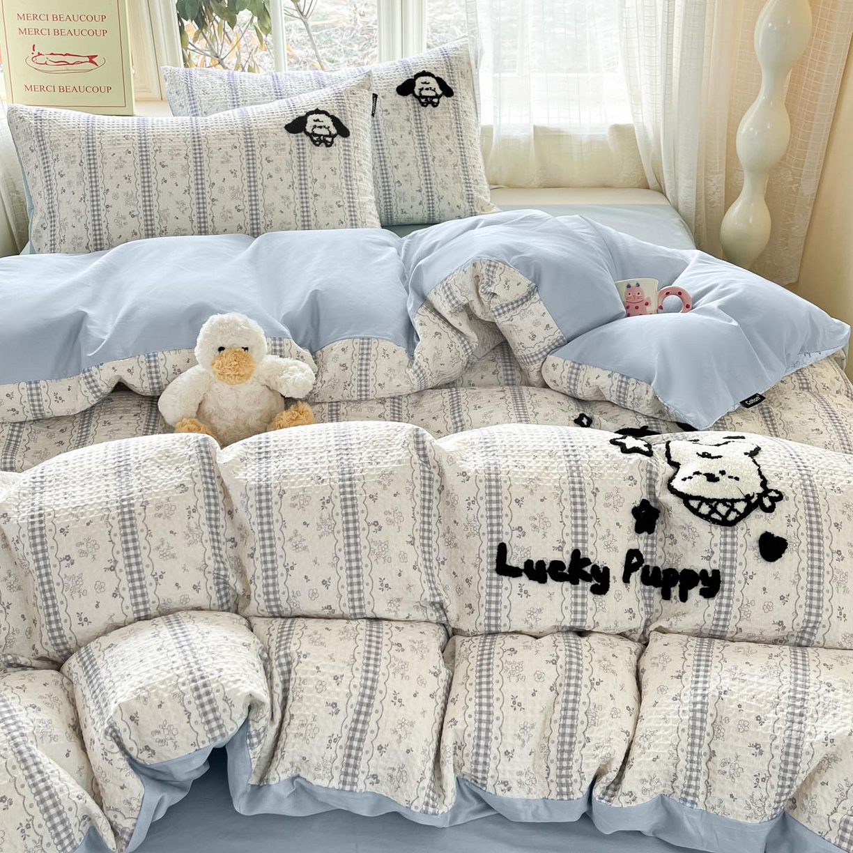 91家纺网 家纺一手货源 找家纺 涵宸家纺 2026新款全棉提花华夫格四件套 泡芙