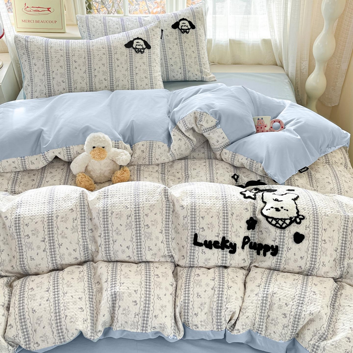 91家纺网 家纺一手货源 找家纺 涵宸家纺 2026新款全棉提花华夫格四件套 泡芙