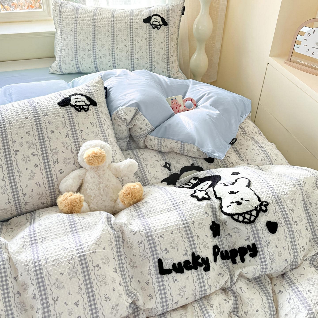 91家纺网 家纺一手货源 找家纺 涵宸家纺 2026新款全棉提花华夫格四件套 泡芙