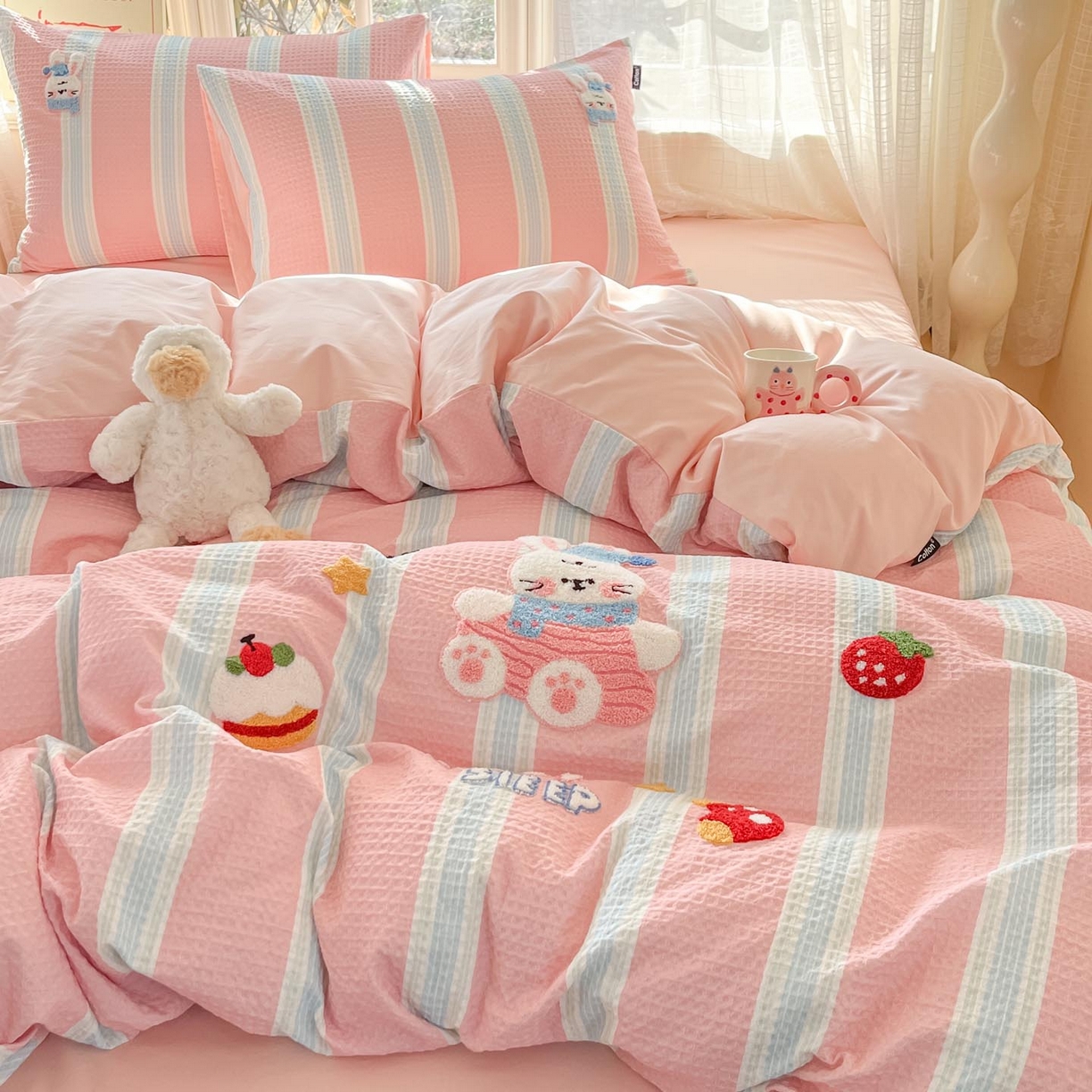 91家纺网 家纺一手货源 找家纺 涵宸家纺 2026新款全棉提花华夫格四件套 柔然