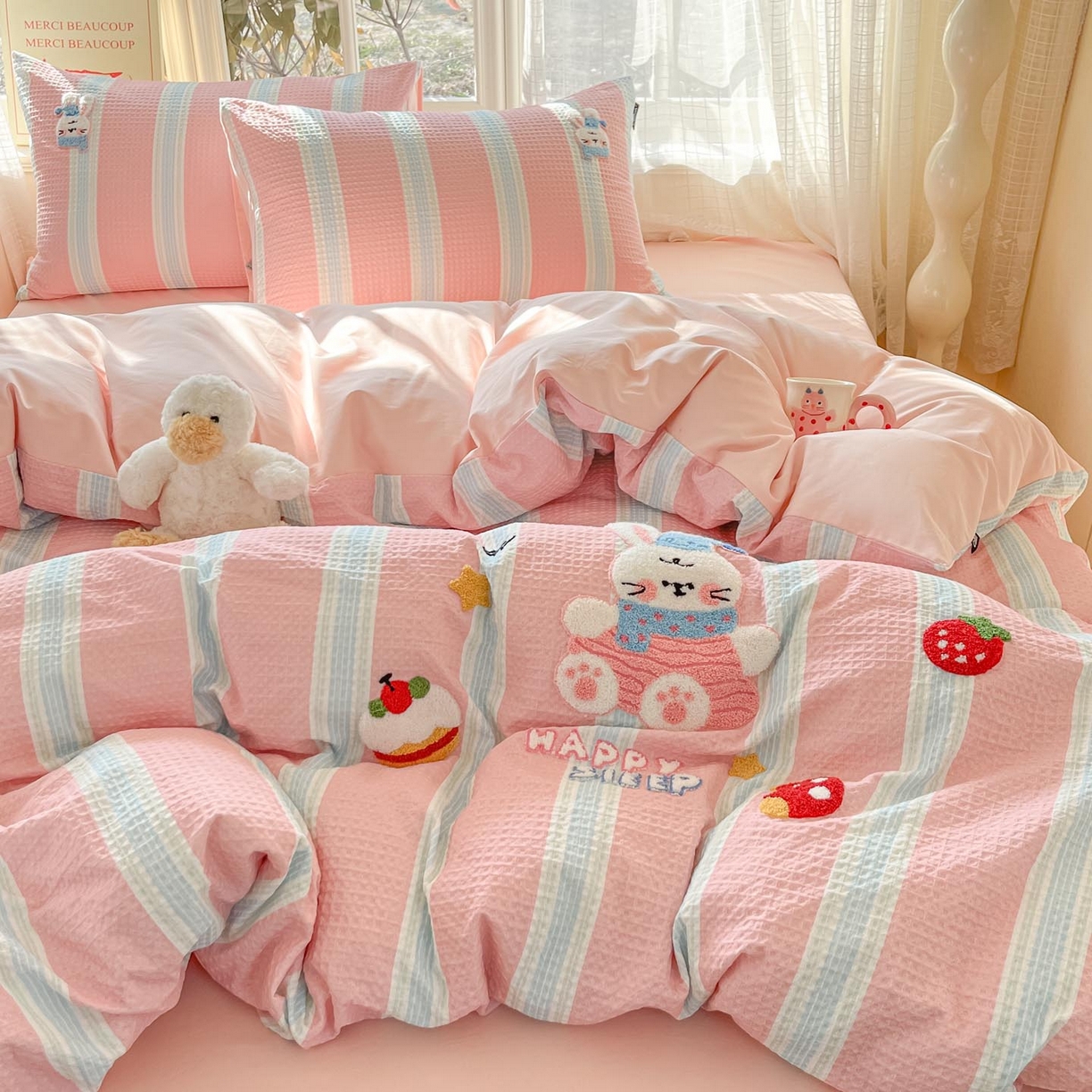 91家纺网 家纺一手货源 找家纺 涵宸家纺 2026新款全棉提花华夫格四件套 柔然