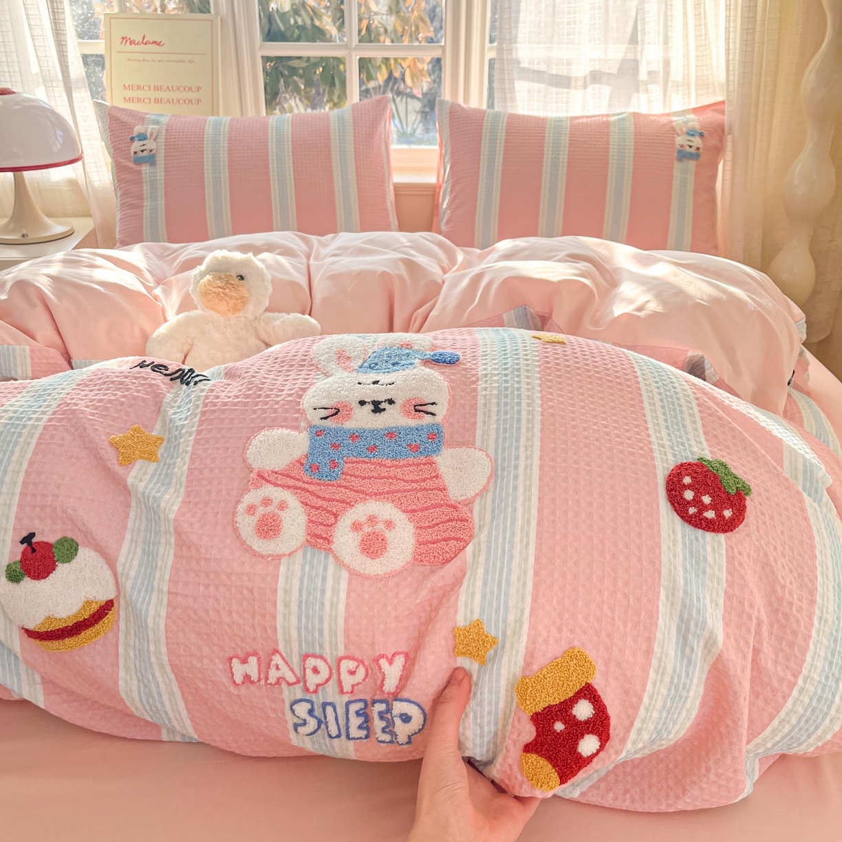 91家纺网 家纺一手货源 找家纺 涵宸家纺 2026新款全棉提花华夫格四件套 柔然