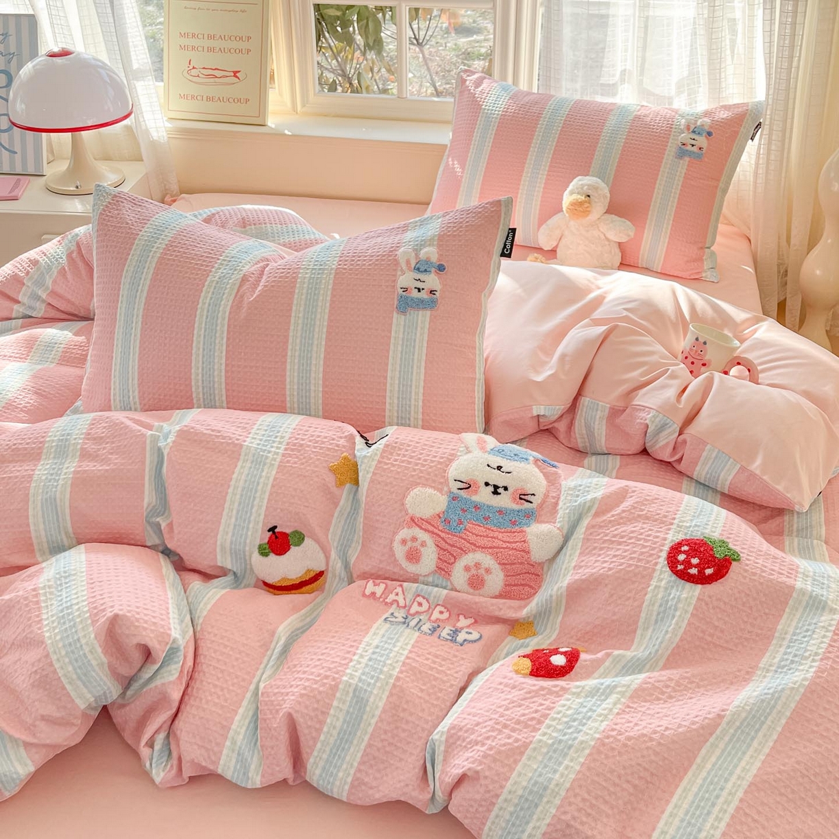 91家纺网 家纺一手货源 找家纺 涵宸家纺 2026新款全棉提花华夫格四件套 柔然