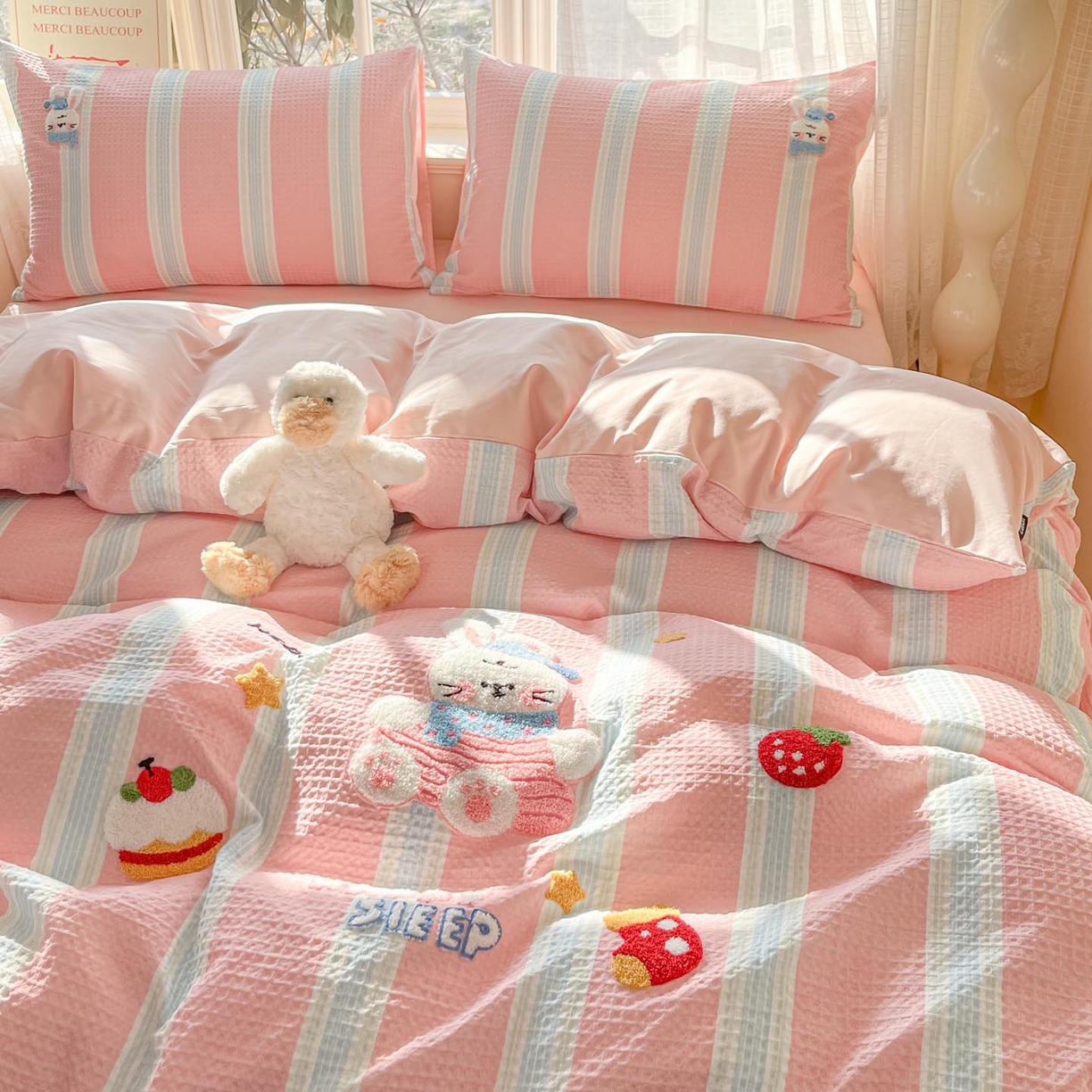 91家纺网 家纺一手货源 找家纺 涵宸家纺 2026新款全棉提花华夫格四件套 柔然