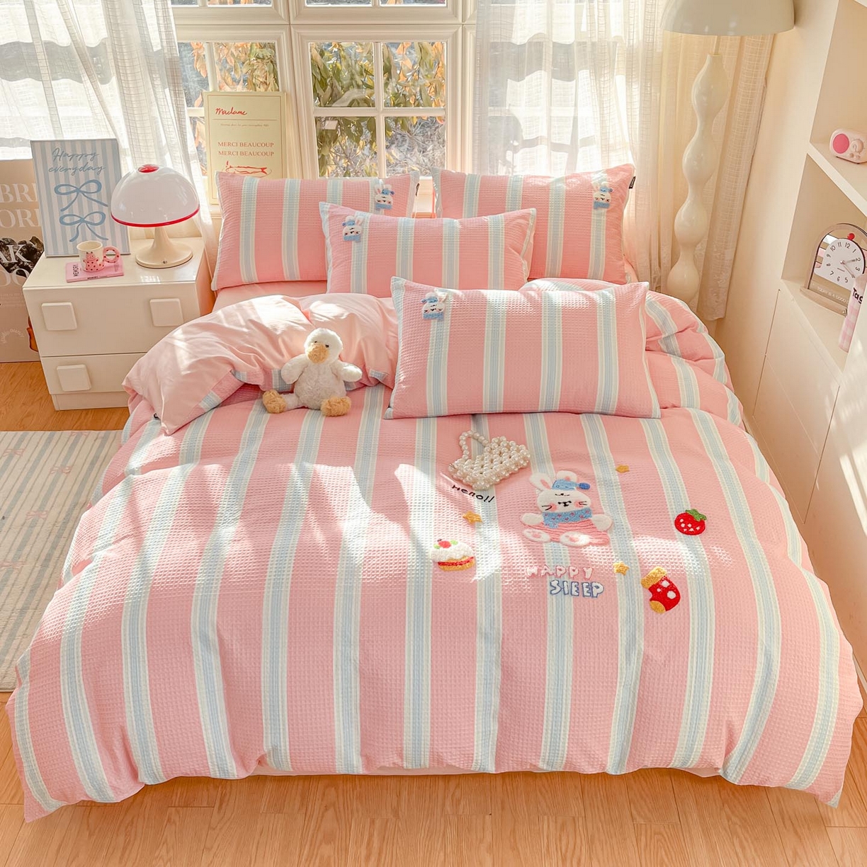 91家纺网 家纺一手货源 找家纺 涵宸家纺 2026新款全棉提花华夫格四件套 柔然