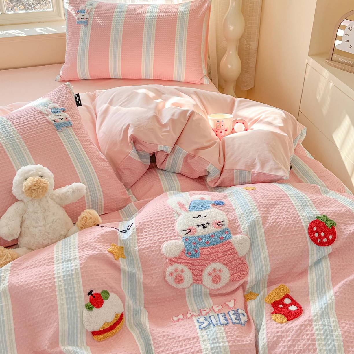 91家纺网 家纺一手货源 找家纺 涵宸家纺 2026新款全棉提花华夫格四件套 柔然