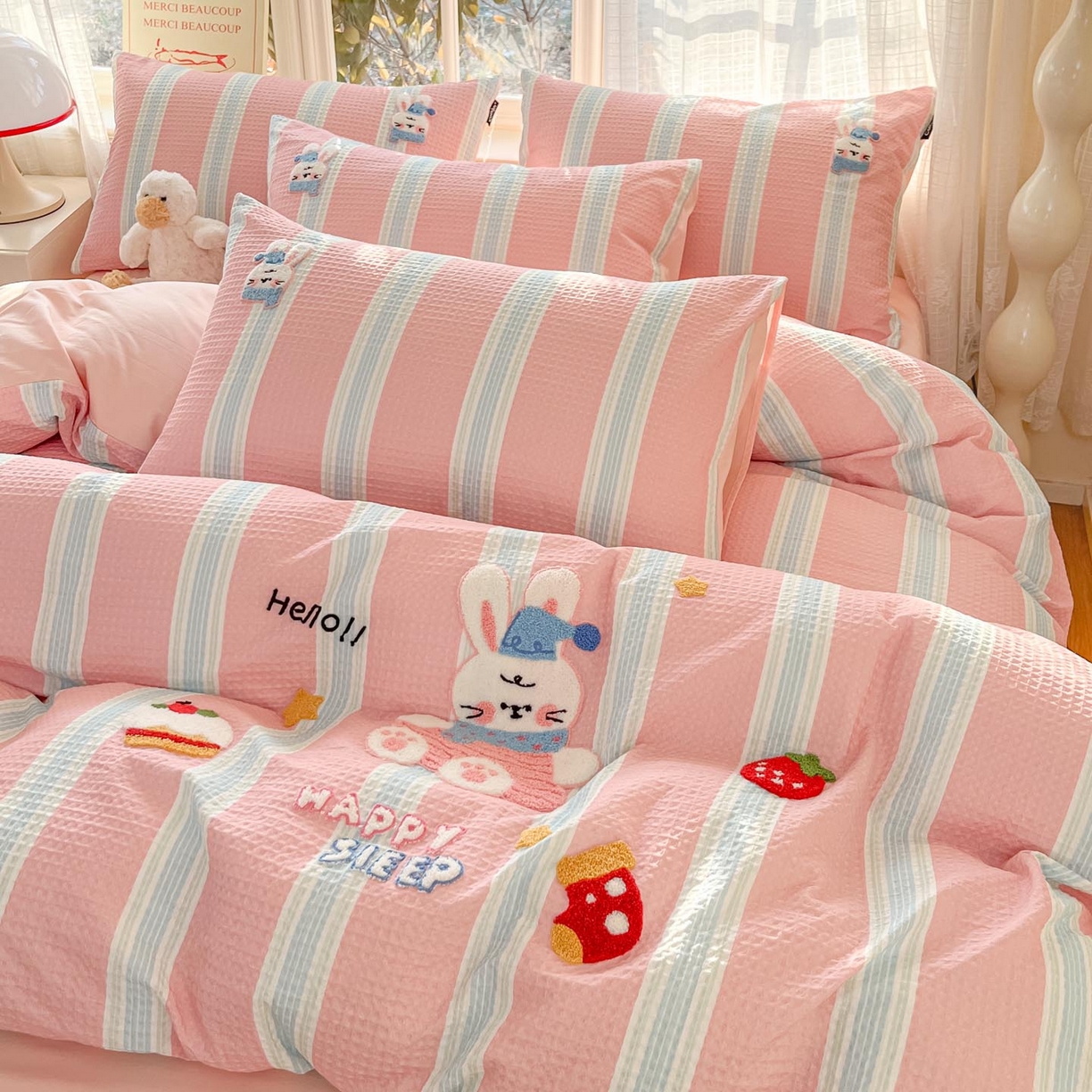 91家纺网 家纺一手货源 找家纺 涵宸家纺 2026新款全棉提花华夫格四件套 柔然