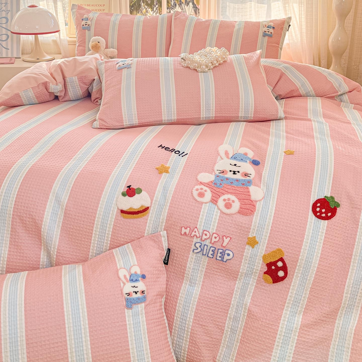 91家纺网 家纺一手货源 找家纺 涵宸家纺 2026新款全棉提花华夫格四件套 柔然