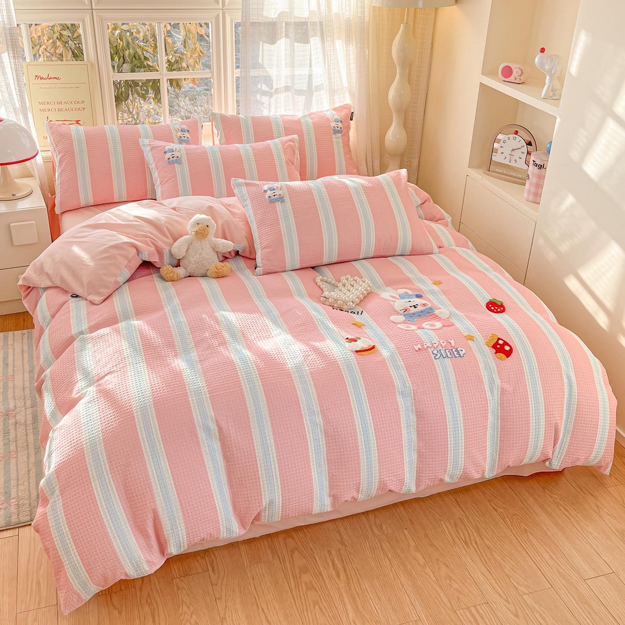 91家纺网 家纺一手货源 找家纺 涵宸家纺 2026新款全棉提花华夫格四件套 柔然