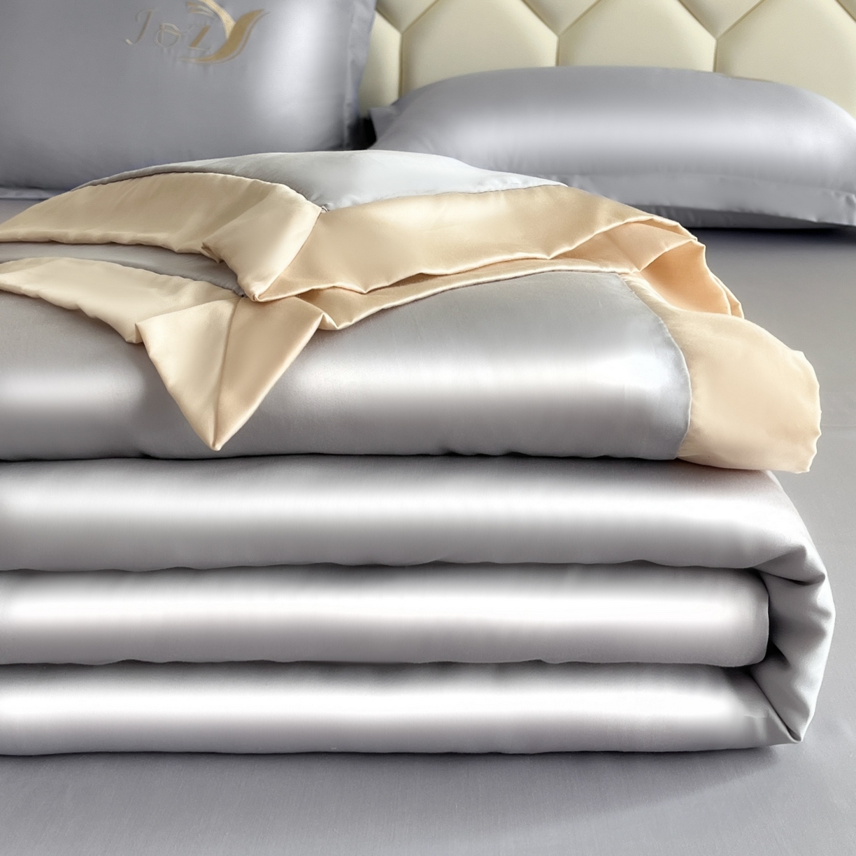 蕾诺家纺 2026新款水洗真丝夏被纯色宽边夏被 水洗真丝-梦幻银