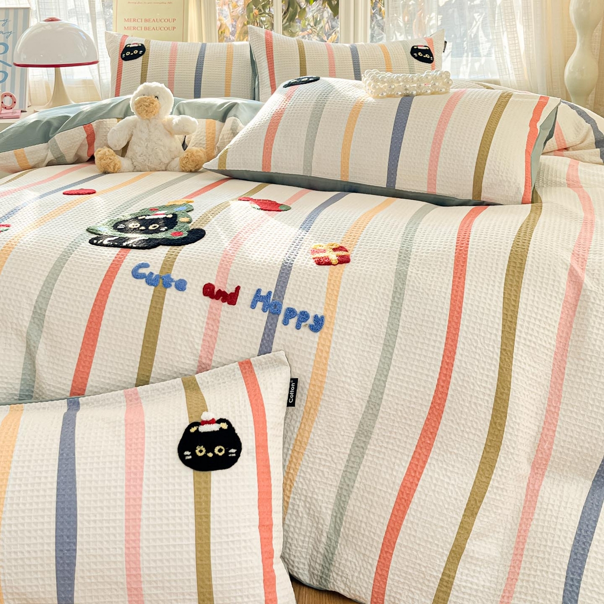 91家纺网 家纺一手货源 找家纺 涵宸家纺 2026新款全棉提花华夫格四件套 拾陌