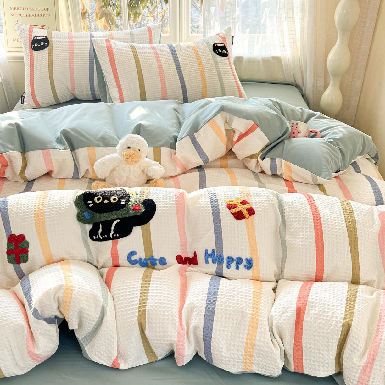 91家纺网 家纺一手货源 找家纺 涵宸家纺 2026新款全棉提花华夫格四件套 拾陌