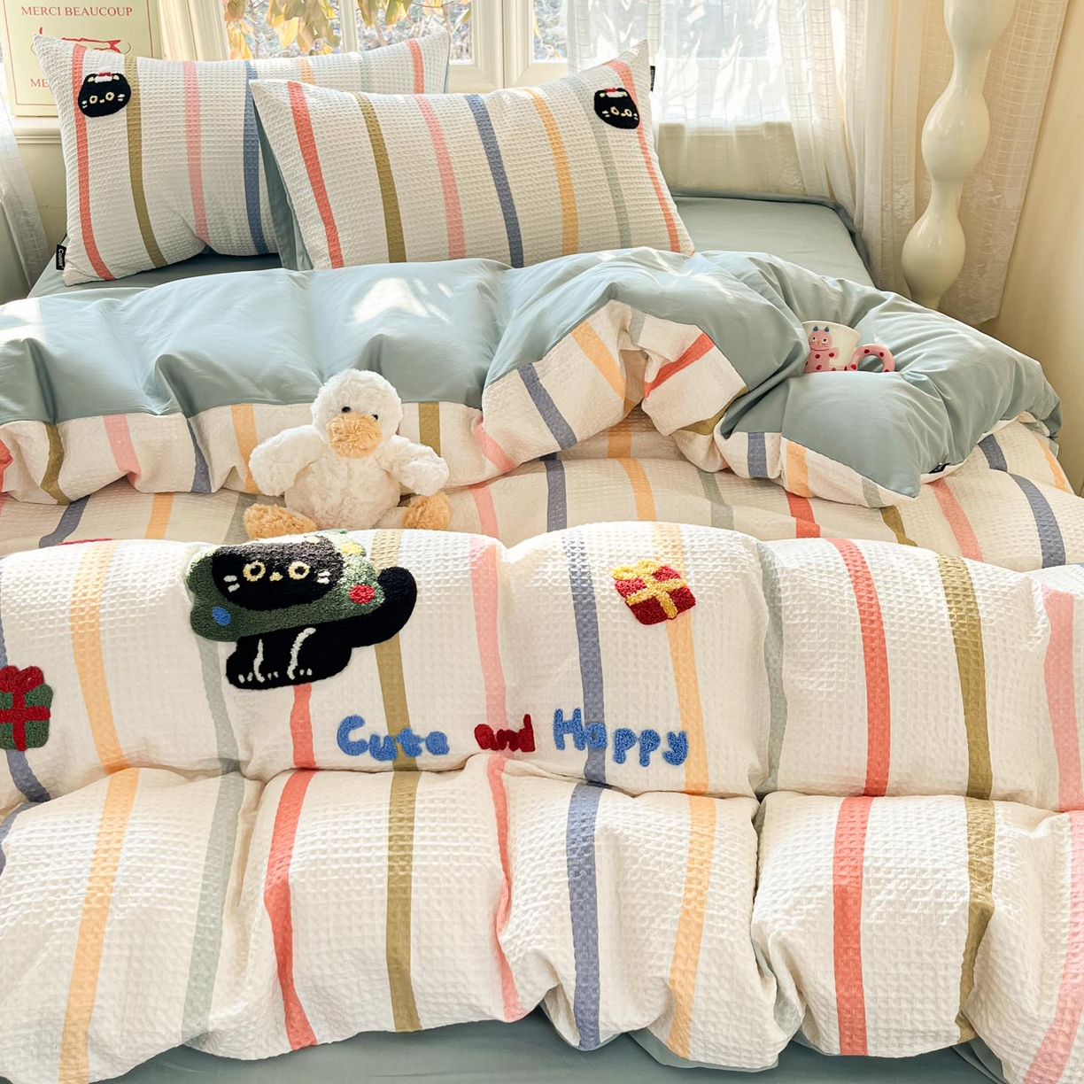 91家纺网 家纺一手货源 找家纺 涵宸家纺 2026新款全棉提花华夫格四件套 拾陌