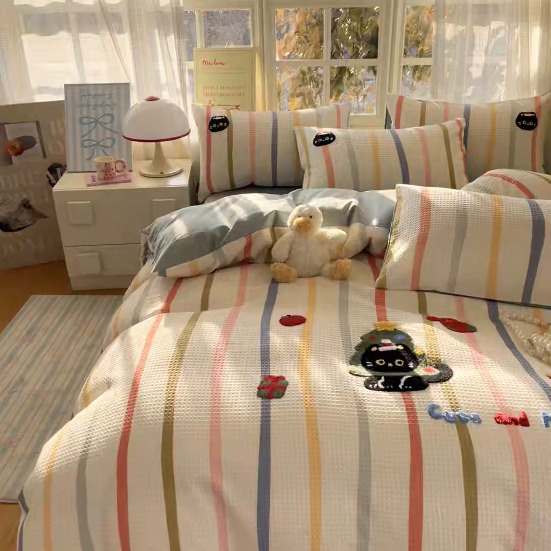 91家纺网 家纺一手货源 找家纺 涵宸家纺 2026新款全棉提花华夫格四件套 拾陌