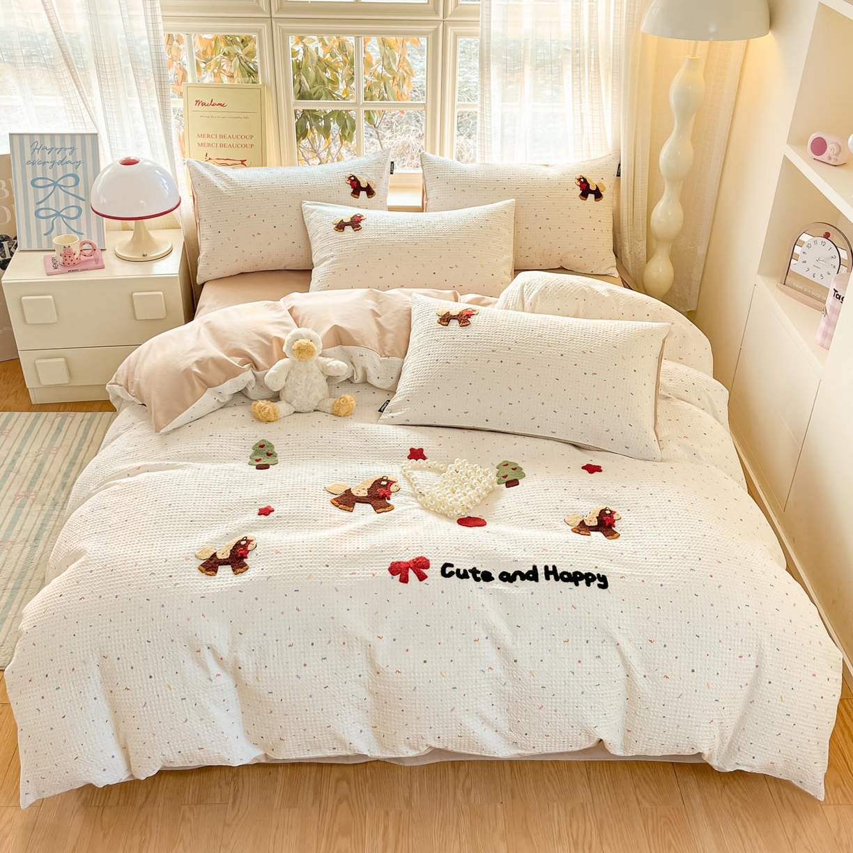 91家纺网 家纺一手货源 找家纺 涵宸家纺 2026新款全棉提花华夫格四件套 余弦之歌