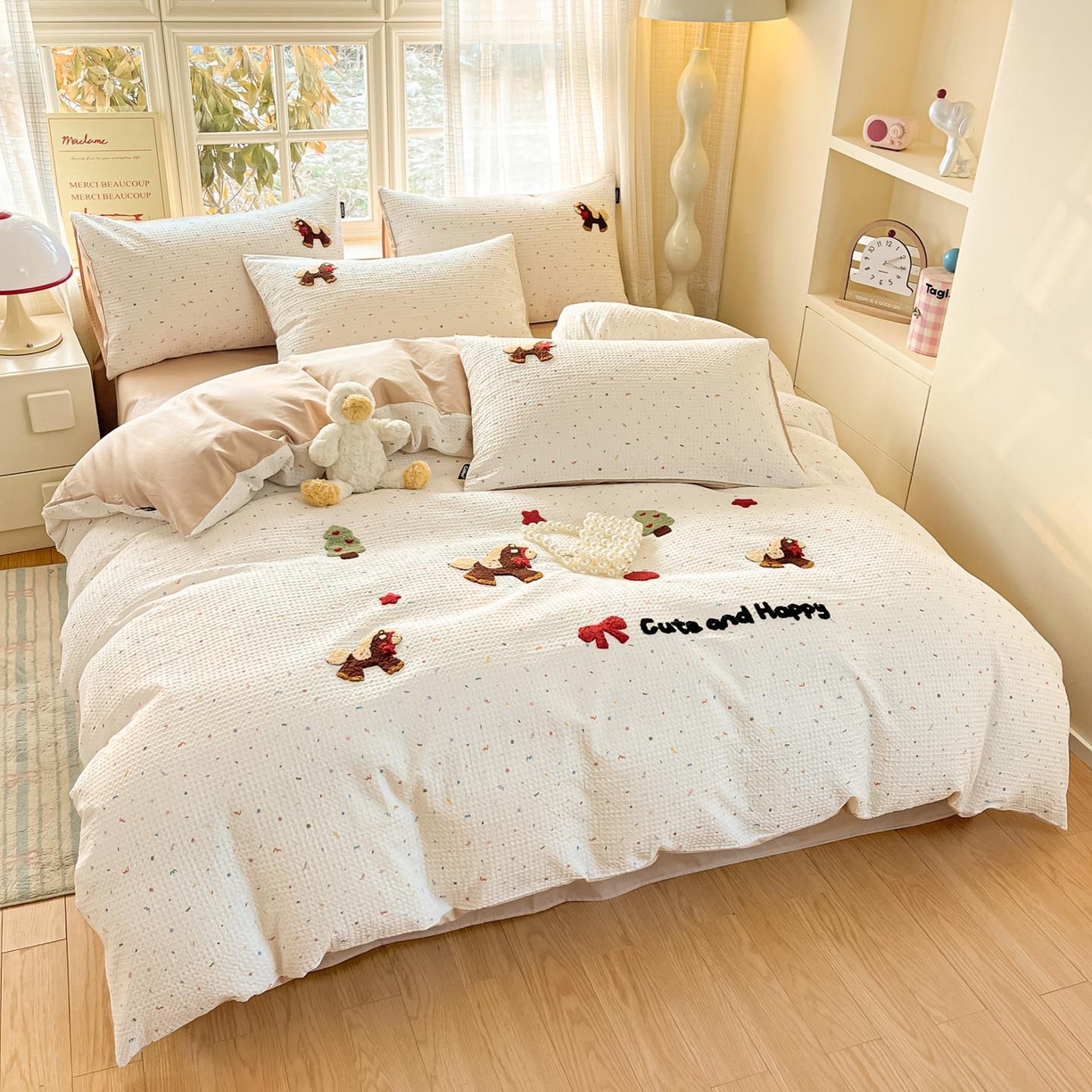 91家纺网 家纺一手货源 找家纺 涵宸家纺 2026新款全棉提花华夫格四件套 余弦之歌