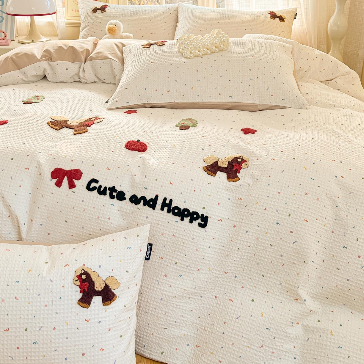 91家纺网 家纺一手货源 找家纺 涵宸家纺 2026新款全棉提花华夫格四件套 余弦之歌