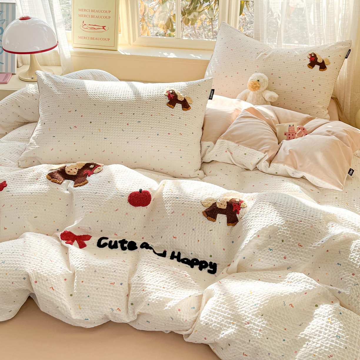 91家纺网 家纺一手货源 找家纺 涵宸家纺 2026新款全棉提花华夫格四件套 余弦之歌