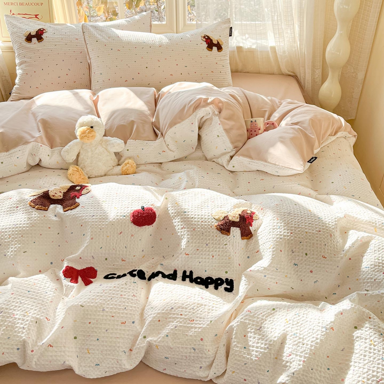 91家纺网 家纺一手货源 找家纺 涵宸家纺 2026新款全棉提花华夫格四件套 余弦之歌