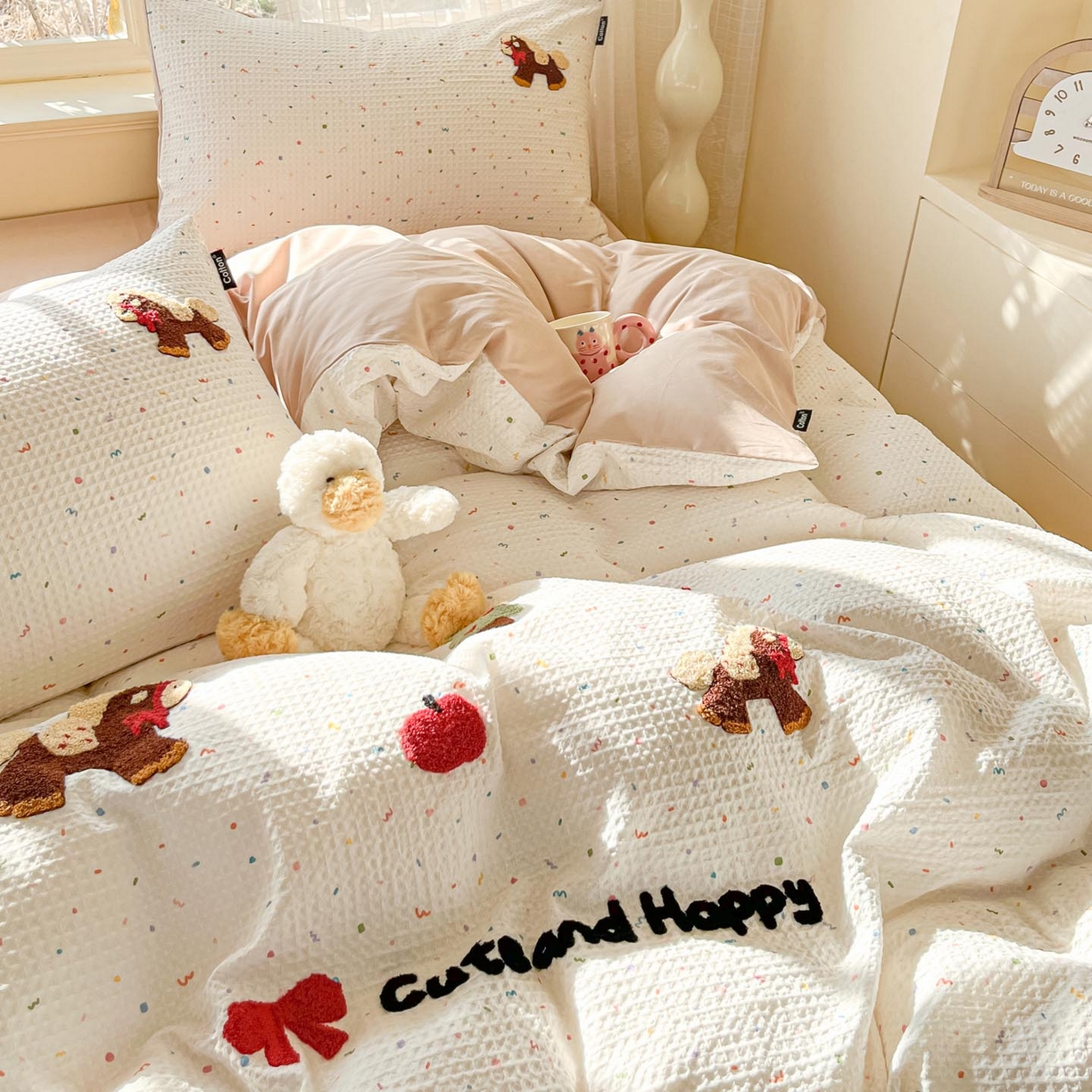 91家纺网 家纺一手货源 找家纺 涵宸家纺 2026新款全棉提花华夫格四件套 余弦之歌