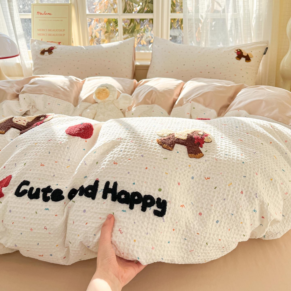 91家纺网 家纺一手货源 找家纺 涵宸家纺 2026新款全棉提花华夫格四件套 余弦之歌