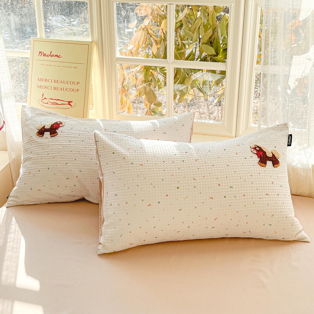 91家纺网 家纺一手货源 找家纺 涵宸家纺 2026新款全棉提花华夫格四件套 余弦之歌