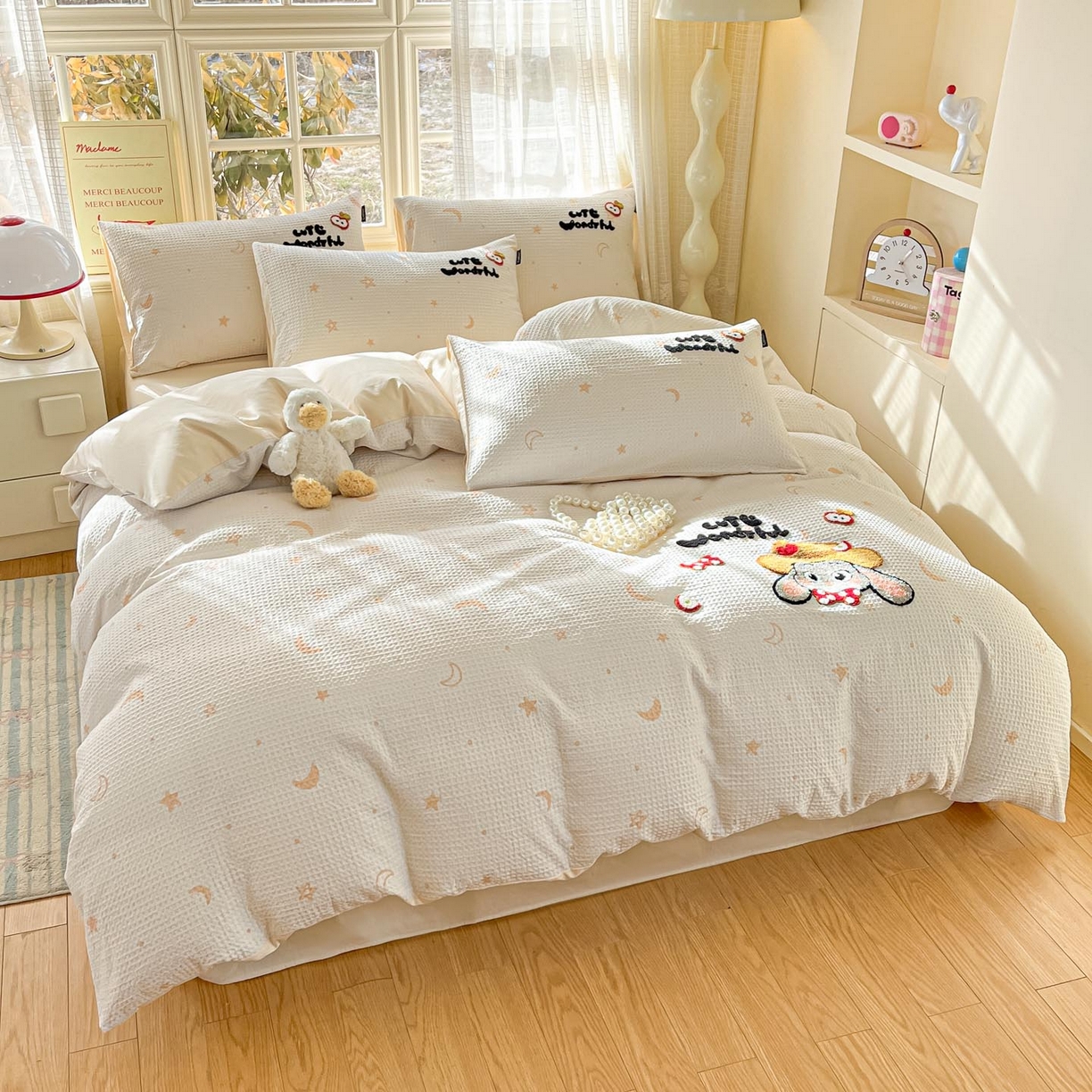 91家纺网 家纺一手货源 找家纺 涵宸家纺 2026新款全棉提花华夫格四件套 云梦星河