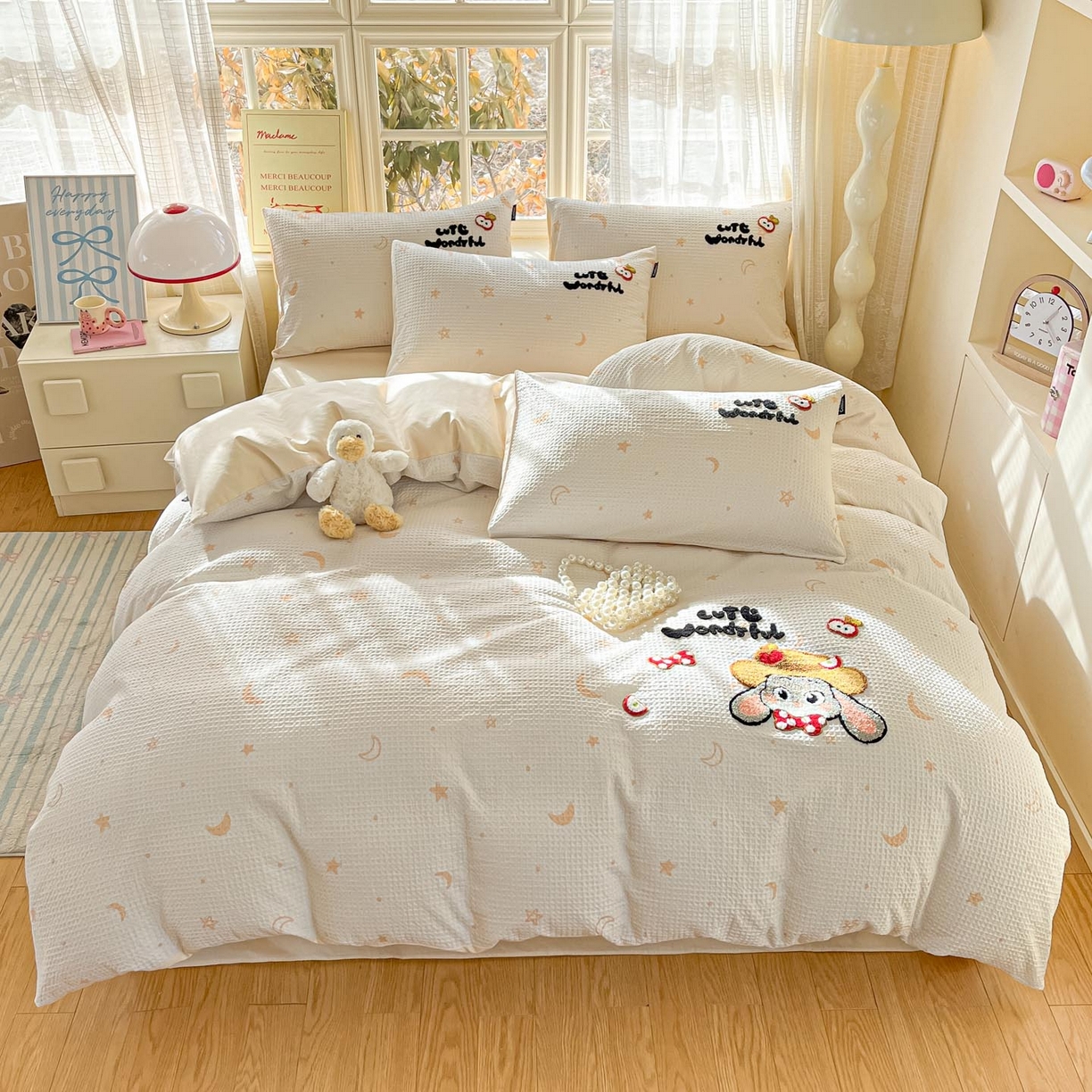 91家纺网 家纺一手货源 找家纺 涵宸家纺 2026新款全棉提花华夫格四件套 云梦星河