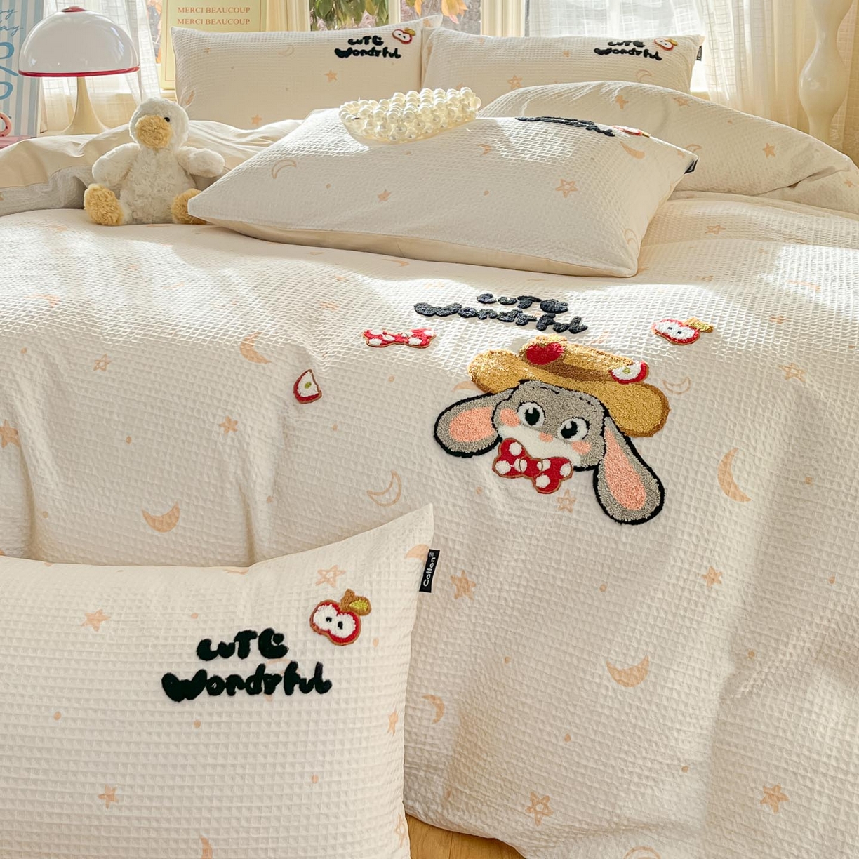 91家纺网 家纺一手货源 找家纺 涵宸家纺 2026新款全棉提花华夫格四件套 云梦星河