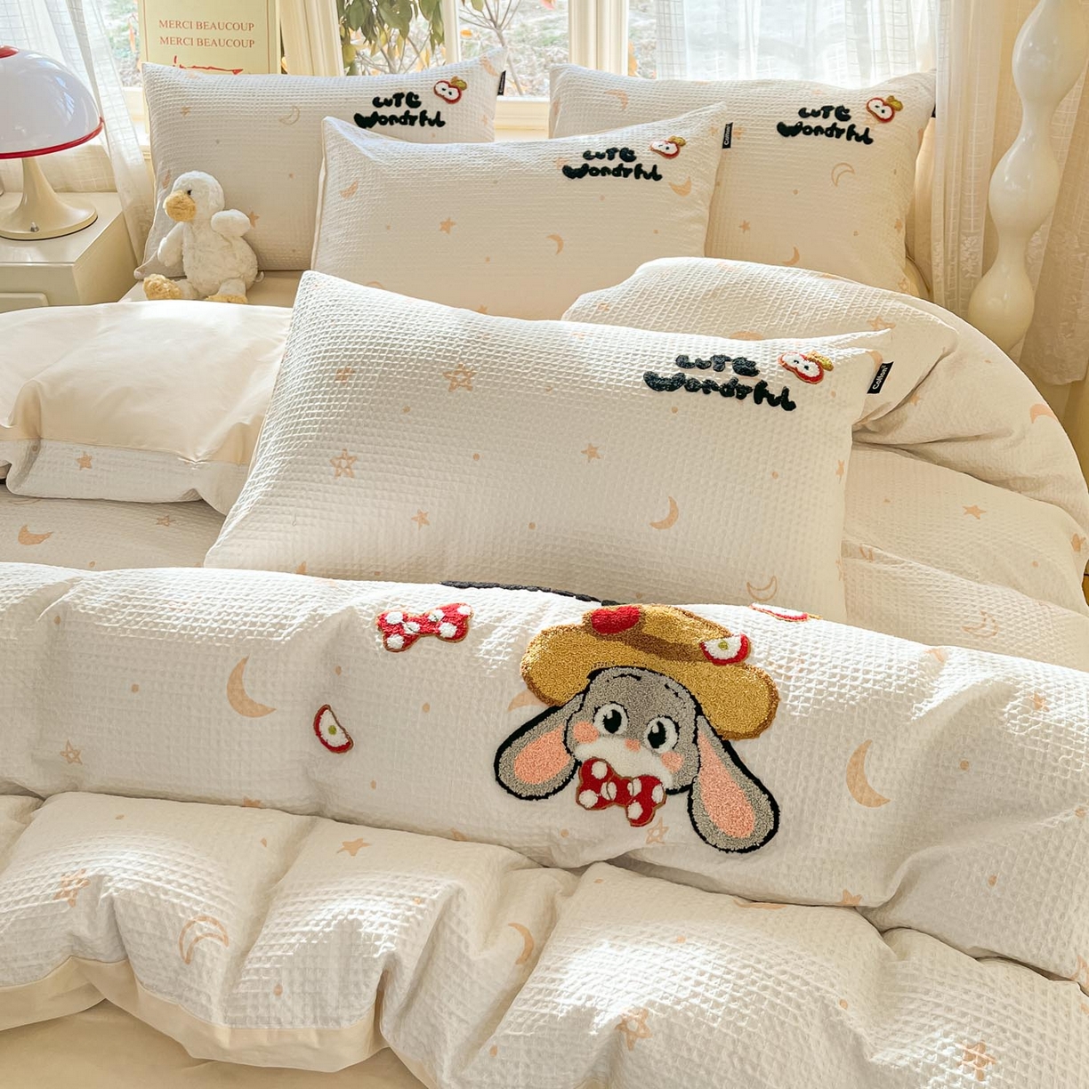 91家纺网 家纺一手货源 找家纺 涵宸家纺 2026新款全棉提花华夫格四件套 云梦星河