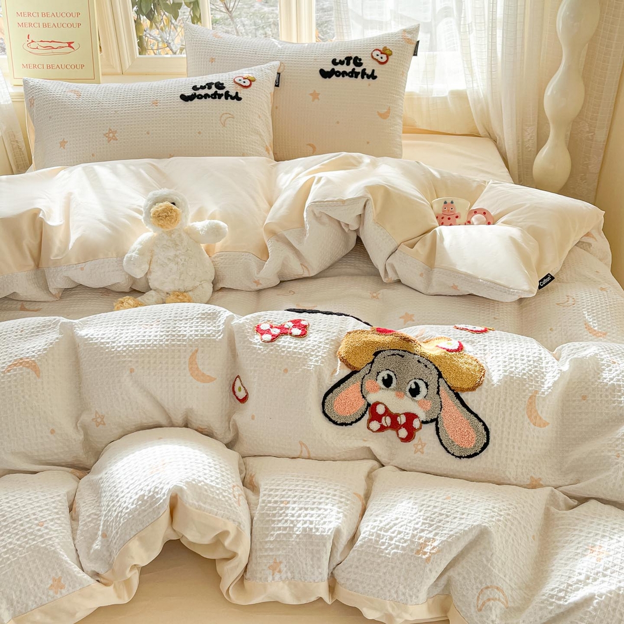 91家纺网 家纺一手货源 找家纺 涵宸家纺 2026新款全棉提花华夫格四件套 云梦星河