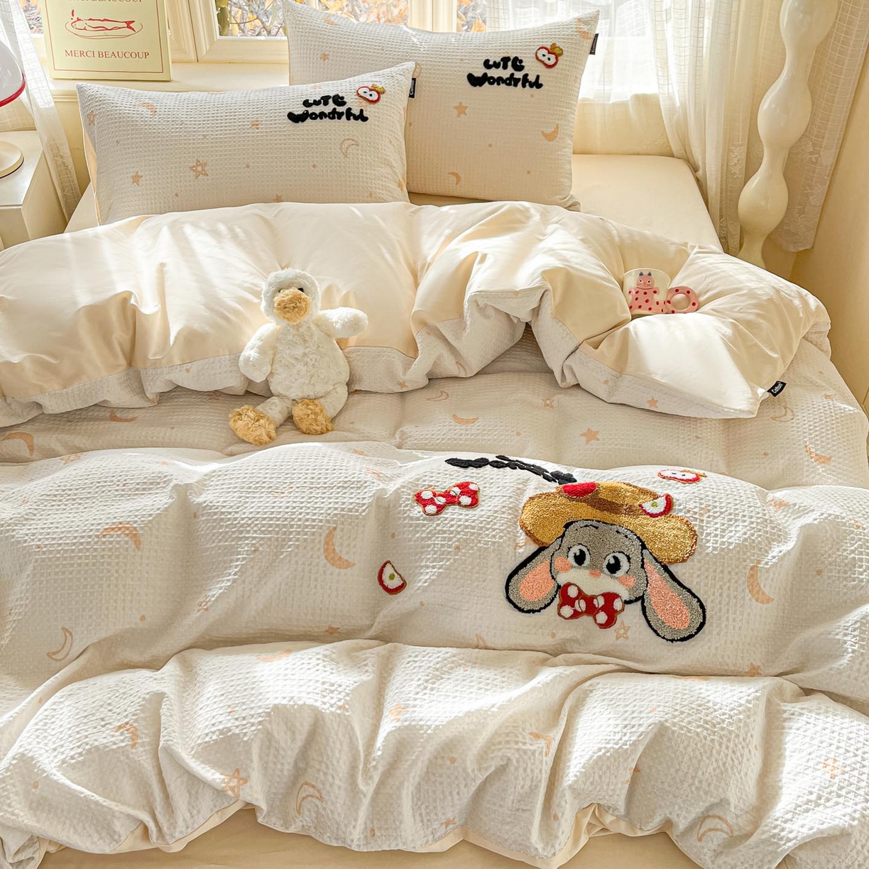 91家纺网 家纺一手货源 找家纺 涵宸家纺 2026新款全棉提花华夫格四件套 云梦星河