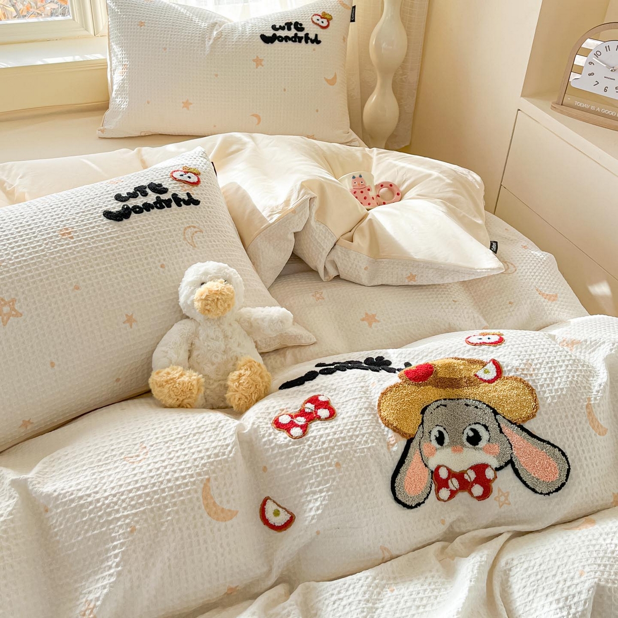 91家纺网 家纺一手货源 找家纺 涵宸家纺 2026新款全棉提花华夫格四件套 云梦星河