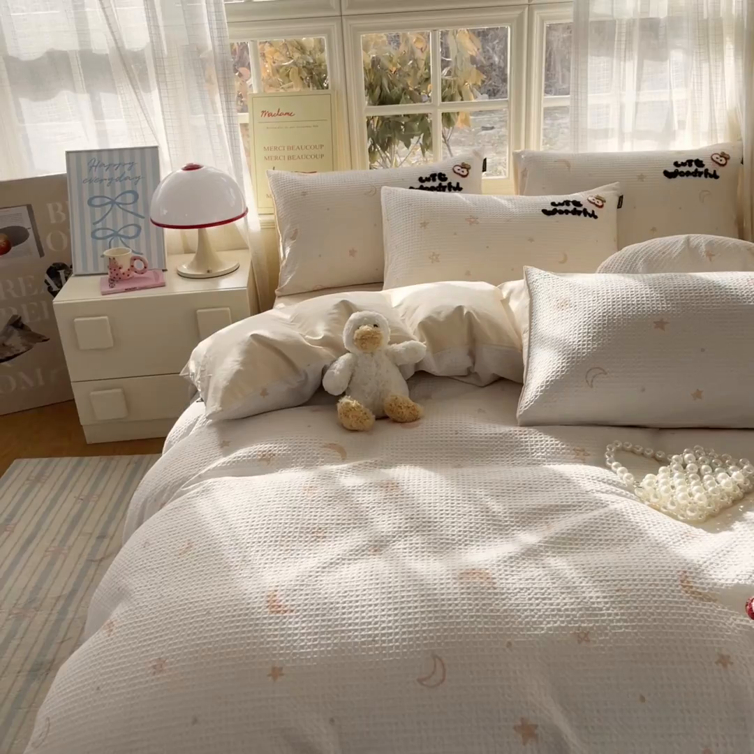 91家纺网 家纺一手货源 找家纺 涵宸家纺 2026新款全棉提花华夫格四件套 云梦星河