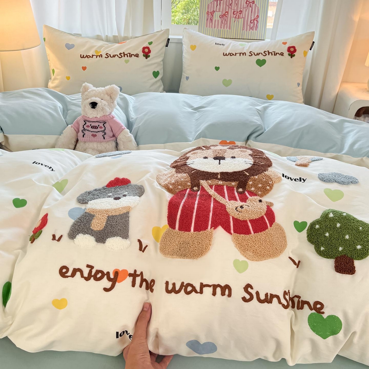 91家纺网 家纺一手货源 找家纺 涵宸家纺 2026新款全棉印花毛巾绣四件套 春日郊游