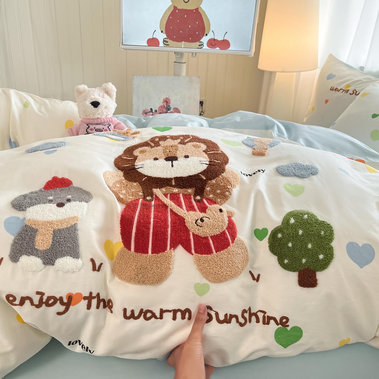 91家纺网 家纺一手货源 找家纺 涵宸家纺 2026新款全棉印花毛巾绣四件套 春日郊游