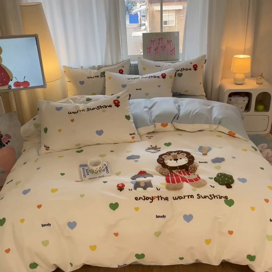 91家纺网 家纺一手货源 找家纺 涵宸家纺 2026新款全棉印花毛巾绣四件套 春日郊游