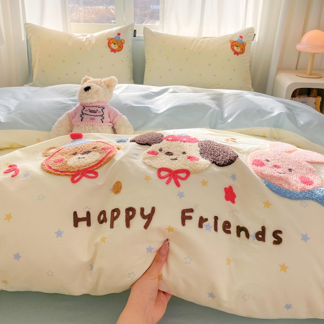 91家纺网 家纺一手货源 找家纺 涵宸家纺 2026新款全棉印花毛巾绣四件套 动物派对