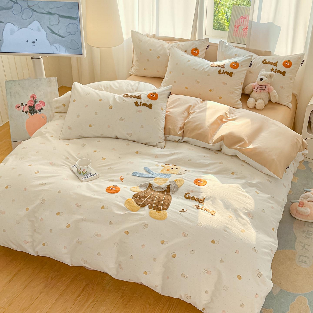 91家纺网 家纺一手货源 找家纺 涵宸家纺 2026新款全棉印花毛巾绣四件套 鹿遇时光