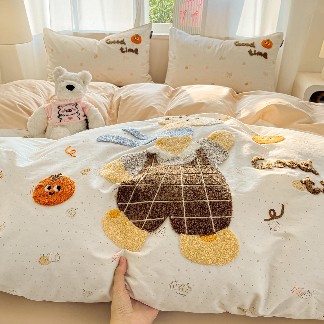 91家纺网 家纺一手货源 找家纺 涵宸家纺 2026新款全棉印花毛巾绣四件套 鹿遇时光