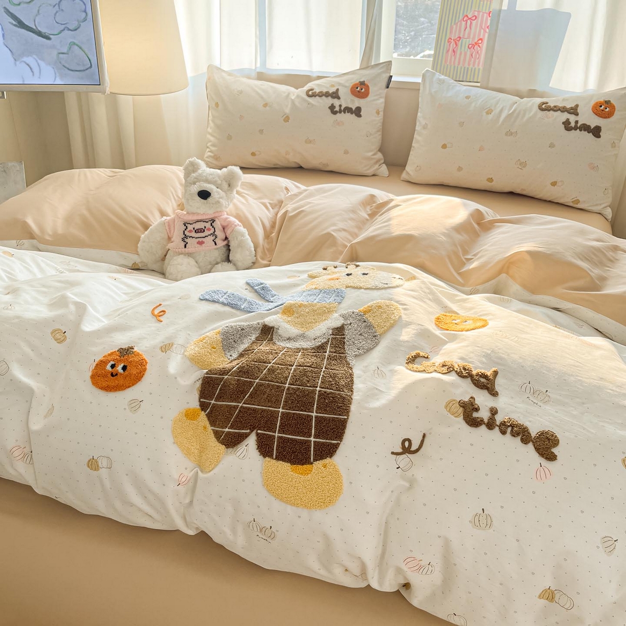 91家纺网 家纺一手货源 找家纺 涵宸家纺 2026新款全棉印花毛巾绣四件套 鹿遇时光