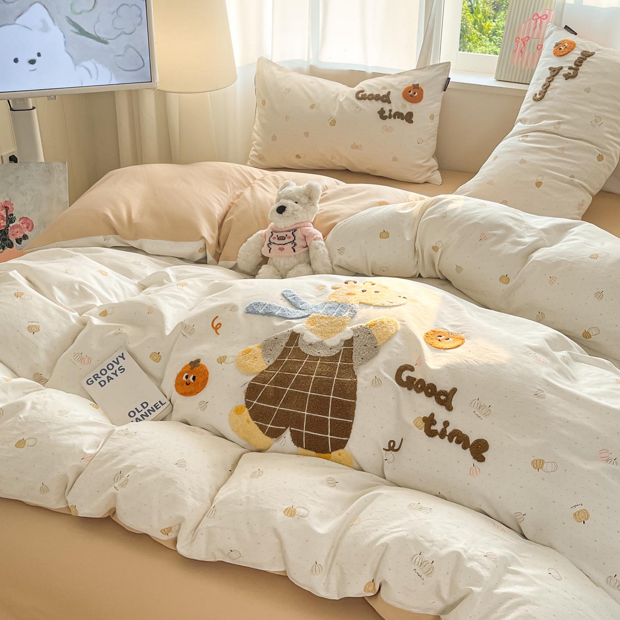 91家纺网 家纺一手货源 找家纺 涵宸家纺 2026新款全棉印花毛巾绣四件套 鹿遇时光