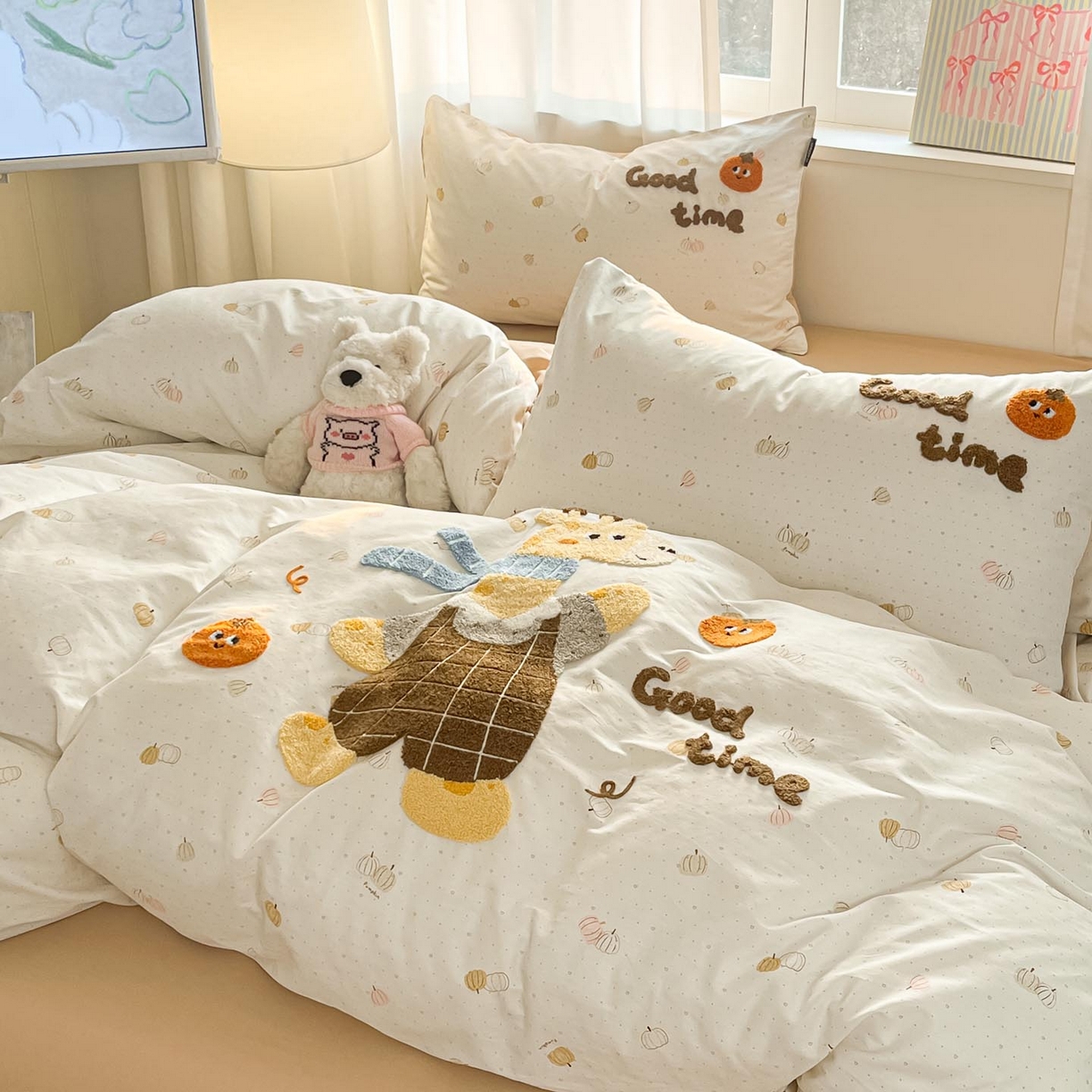 91家纺网 家纺一手货源 找家纺 涵宸家纺 2026新款全棉印花毛巾绣四件套 鹿遇时光