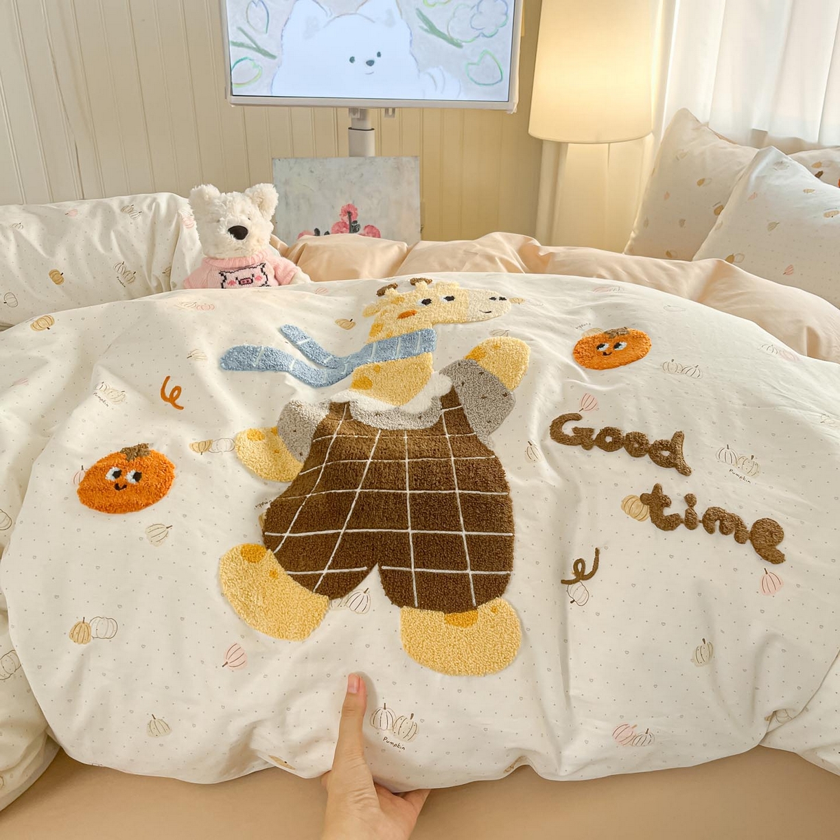 91家纺网 家纺一手货源 找家纺 涵宸家纺 2026新款全棉印花毛巾绣四件套 鹿遇时光