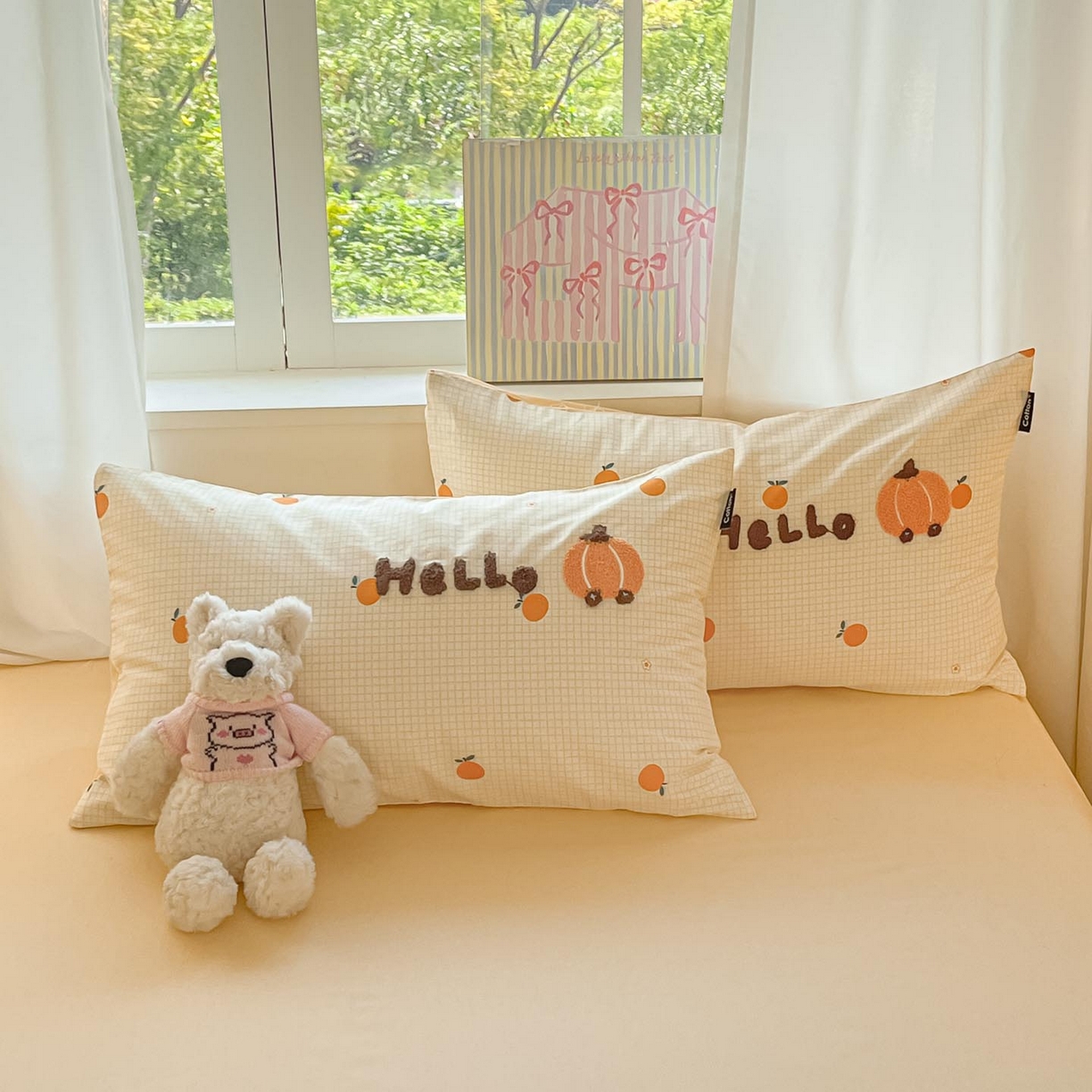 91家纺网 家纺一手货源 找家纺 涵宸家纺 2026新款全棉印花毛巾绣四件套 南瓜熊