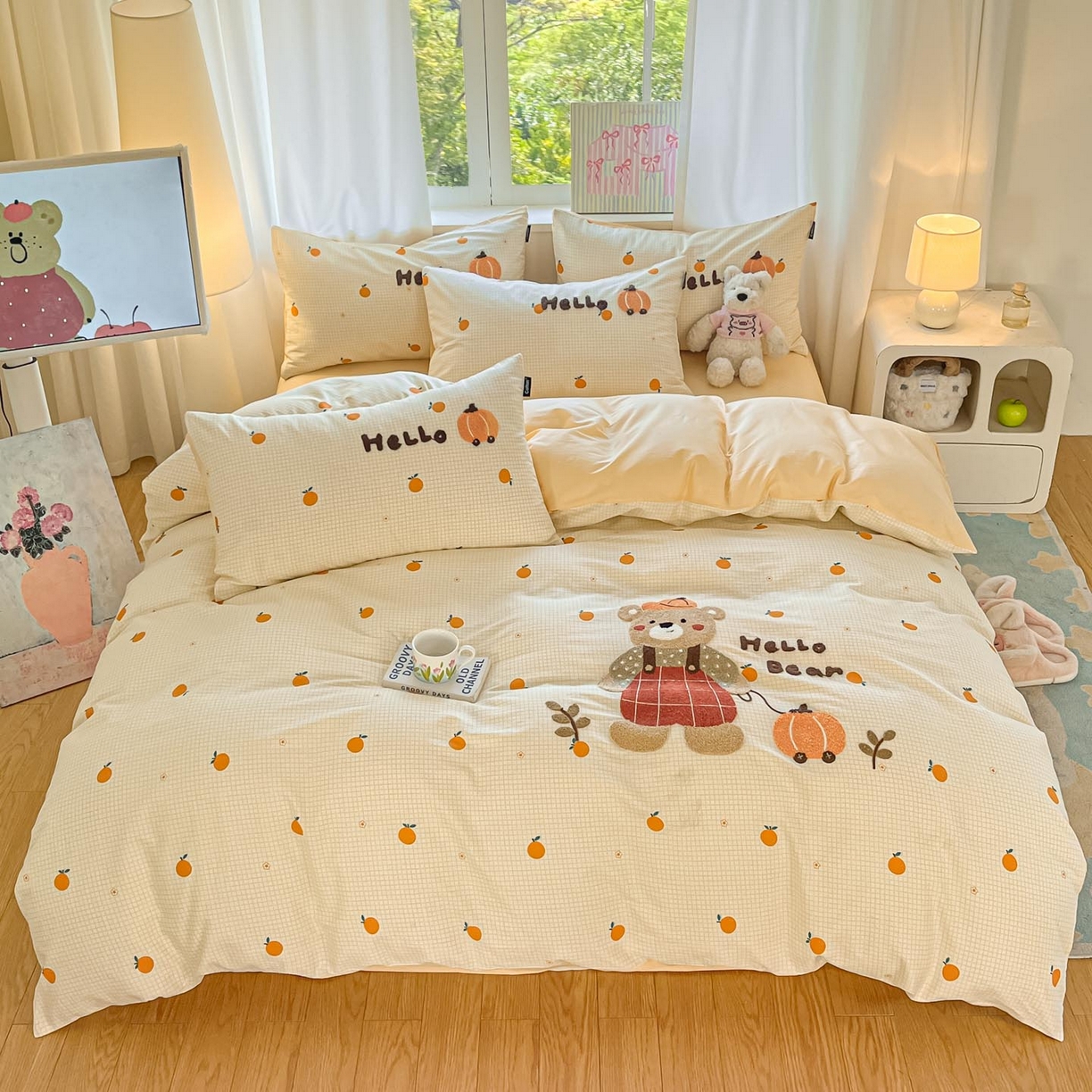 91家纺网 家纺一手货源 找家纺 涵宸家纺 2026新款全棉印花毛巾绣四件套 南瓜熊