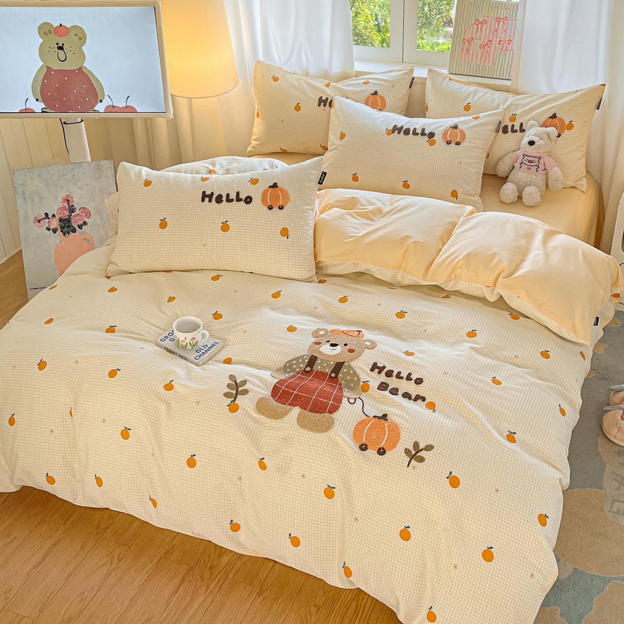 91家纺网 家纺一手货源 找家纺 涵宸家纺 2026新款全棉印花毛巾绣四件套 南瓜熊