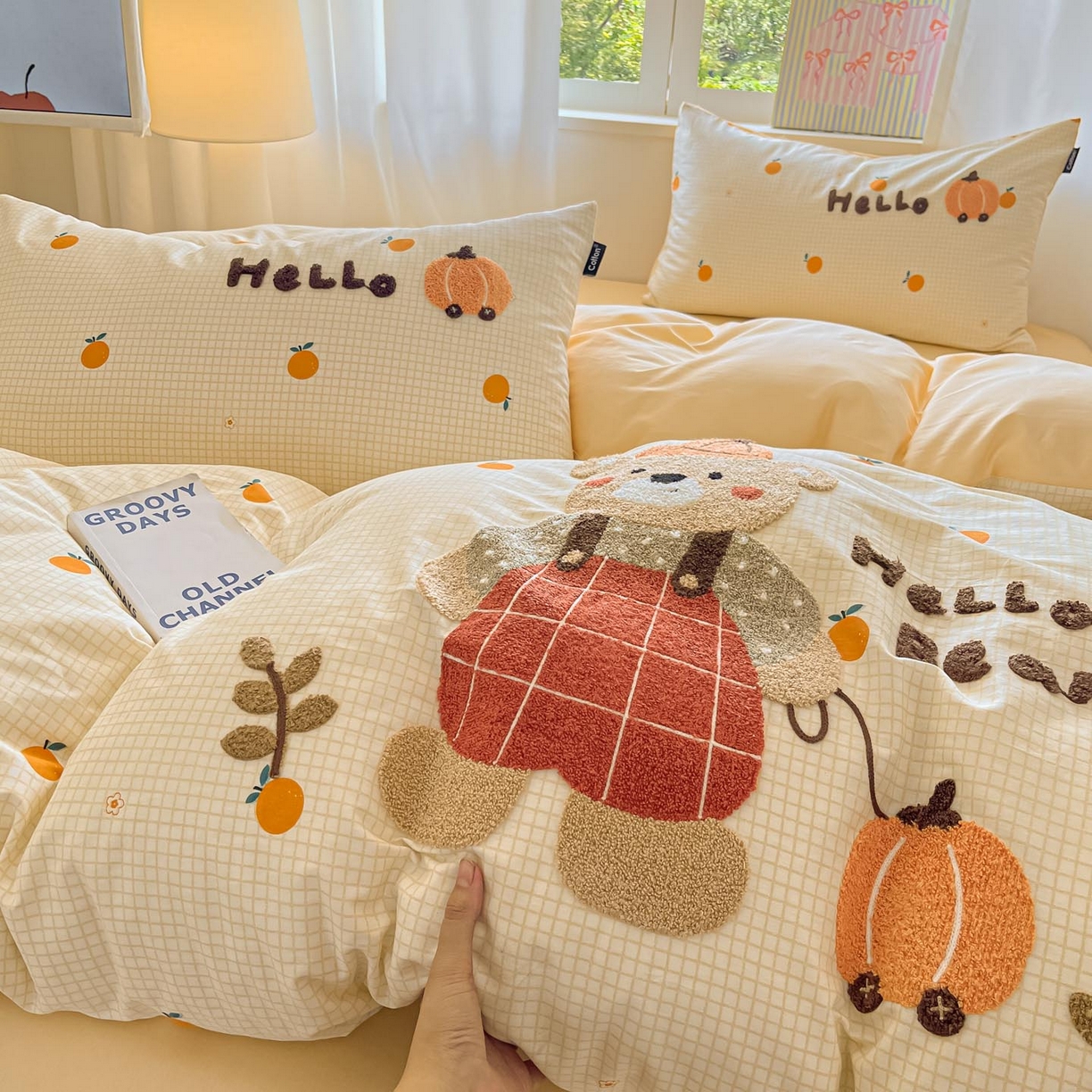 91家纺网 家纺一手货源 找家纺 涵宸家纺 2026新款全棉印花毛巾绣四件套 南瓜熊