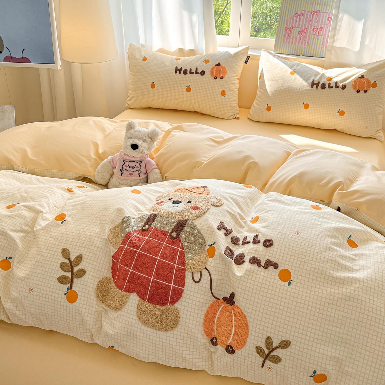 91家纺网 家纺一手货源 找家纺 涵宸家纺 2026新款全棉印花毛巾绣四件套 南瓜熊